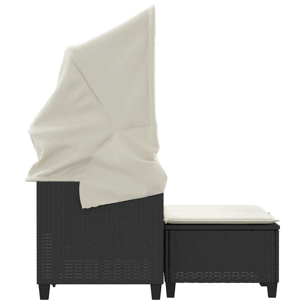 vidaXL Garden Sofa 2-Seater with Canopy and Stools Black Poly Rattan 6