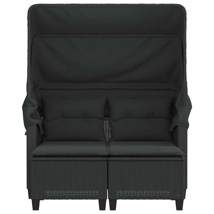 vidaXL Garden Sofa 2-Seater with Canopy and Stools Black Poly Rattan 5