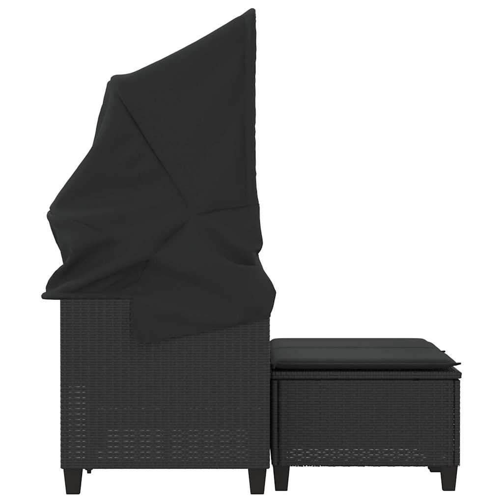 vidaXL Garden Sofa 2-Seater with Canopy and Stools Black Poly Rattan 6