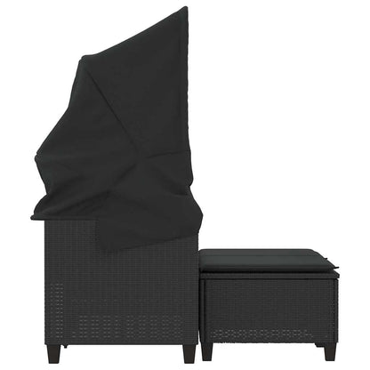 vidaXL Garden Sofa 2-Seater with Canopy and Stools Black Poly Rattan 6