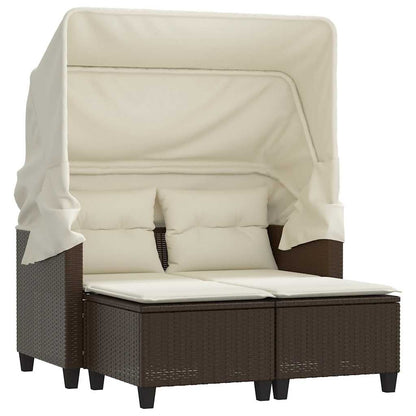 vidaXL Garden Sofa 2-Seater with Canopy and Stools Brown Poly Rattan 2