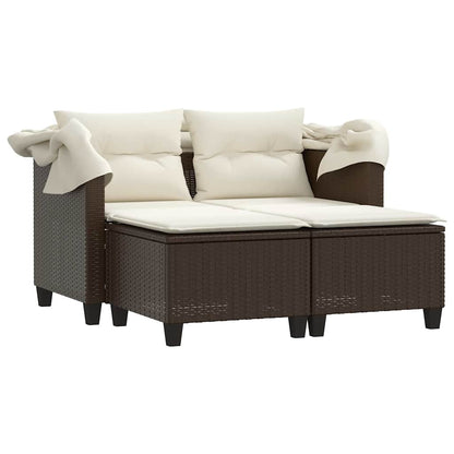 vidaXL Garden Sofa 2-Seater with Canopy and Stools Brown Poly Rattan 4
