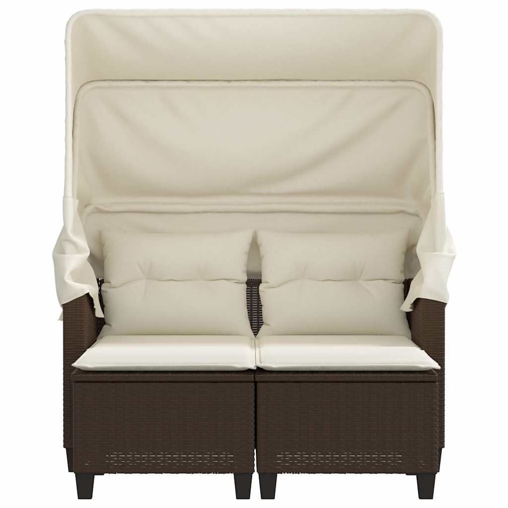 vidaXL Garden Sofa 2-Seater with Canopy and Stools Brown Poly Rattan 5