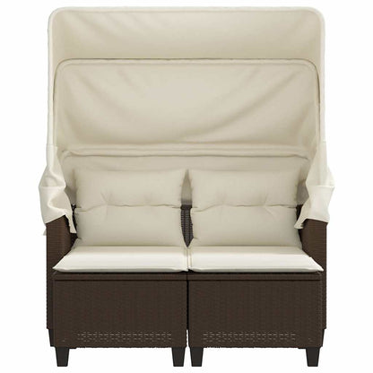 vidaXL Garden Sofa 2-Seater with Canopy and Stools Brown Poly Rattan 5