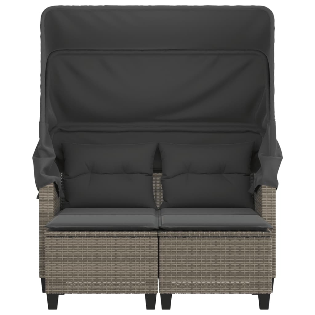 vidaXL Garden Sofa 2-Seater with Canopy and Stools Grey Poly Rattan 5