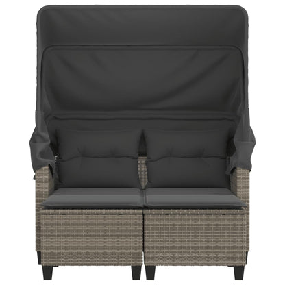 vidaXL Garden Sofa 2-Seater with Canopy and Stools Grey Poly Rattan 5