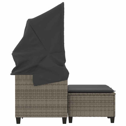 vidaXL Garden Sofa 2-Seater with Canopy and Stools Grey Poly Rattan 6