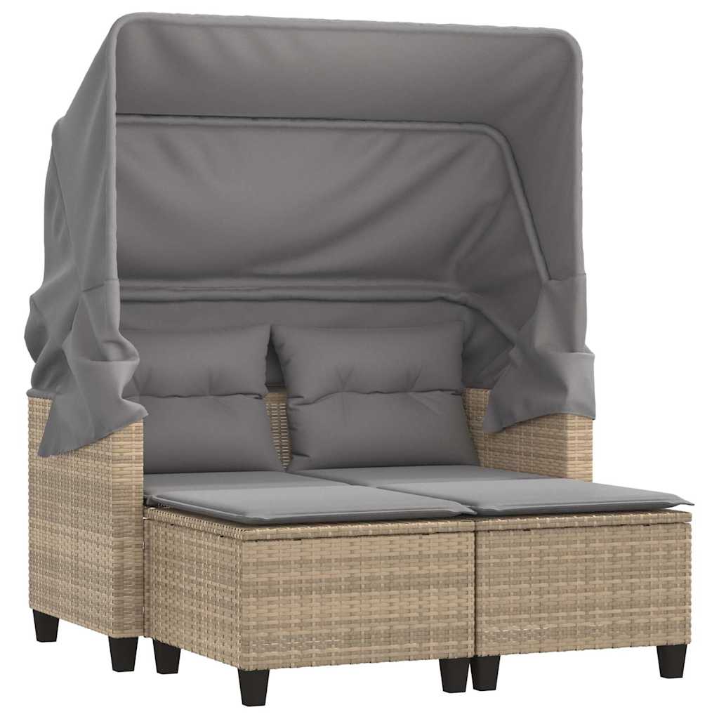 vidaXL Garden Sofa 2-Seater with Canopy and Stools Beige Poly Rattan 2