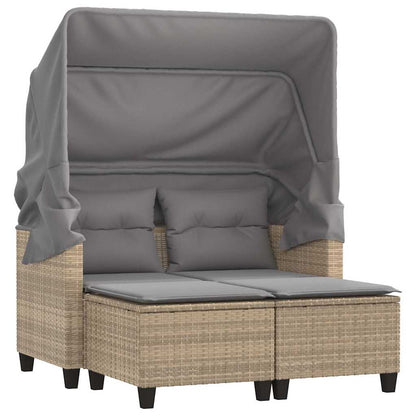 vidaXL Garden Sofa 2-Seater with Canopy and Stools Beige Poly Rattan 2