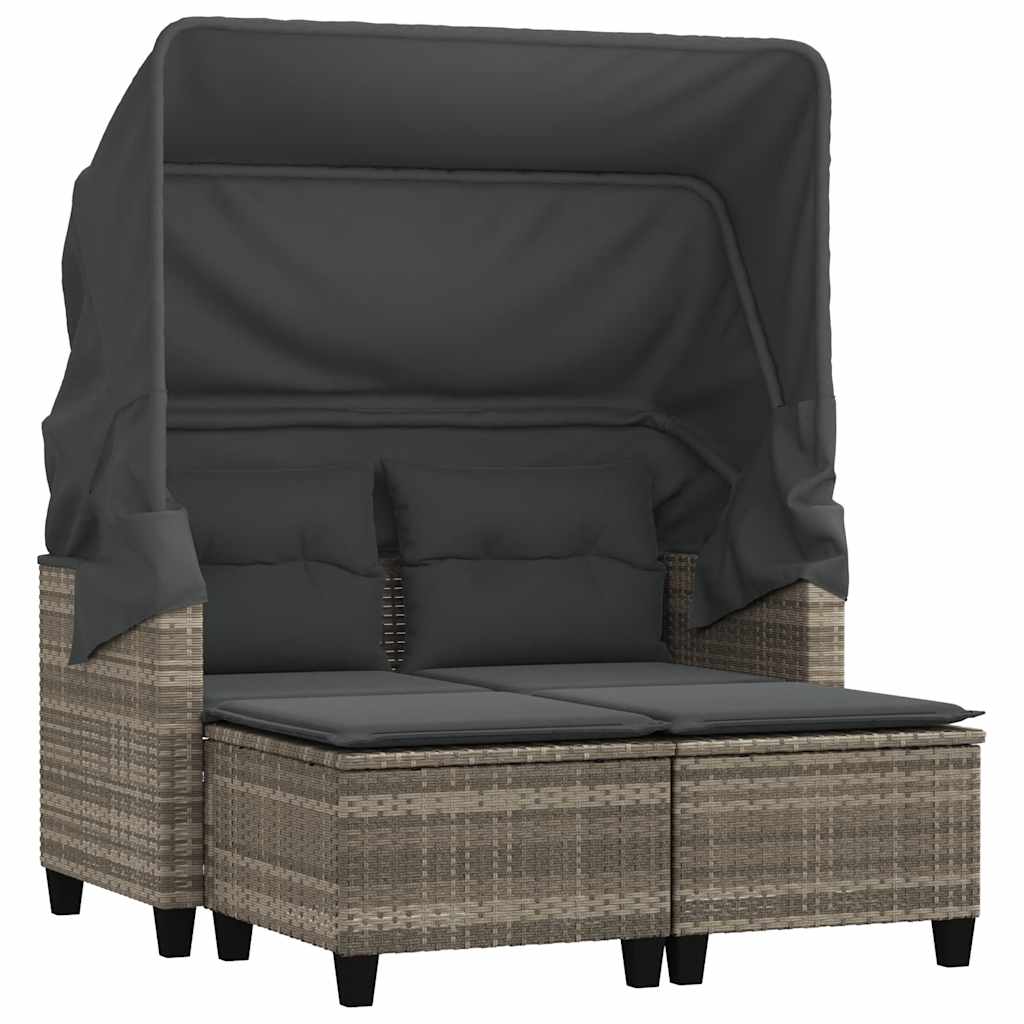 vidaXL Garden Sofa 2-Seater with Canopy&Stools Light Grey Poly Rattan 2