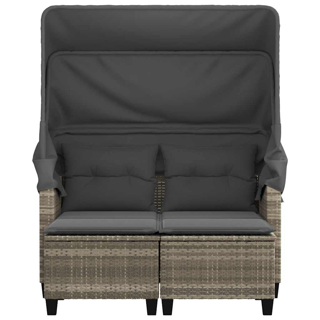 vidaXL Garden Sofa 2-Seater with Canopy&Stools Light Grey Poly Rattan 5
