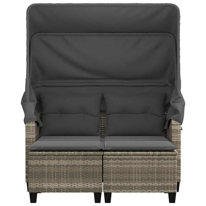 vidaXL Garden Sofa 2-Seater with Canopy&Stools Light Grey Poly Rattan 5