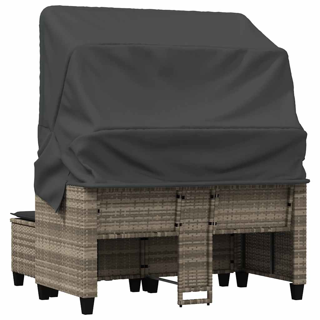 vidaXL Garden Sofa 2-Seater with Canopy&Stools Light Grey Poly Rattan 6