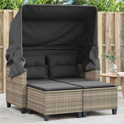 vidaXL Garden Sofa 2-Seater with Canopy&Stools Light Grey Poly Rattan 1