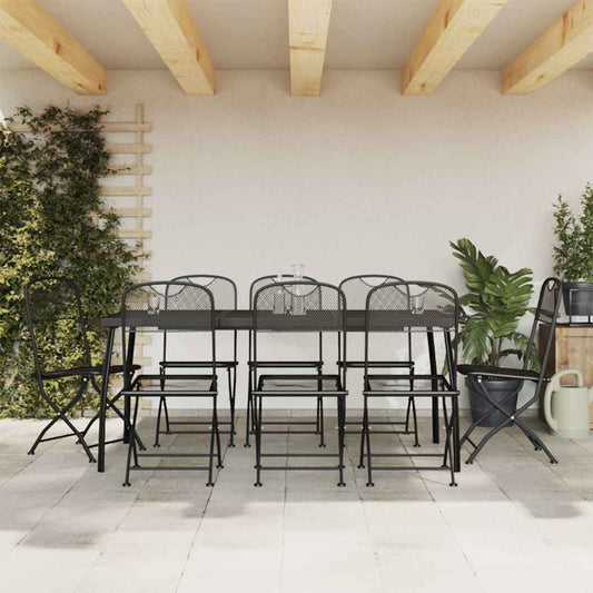 vidaXL 9 Piece Garden Dining Set Anthracite Metal Mesh 1