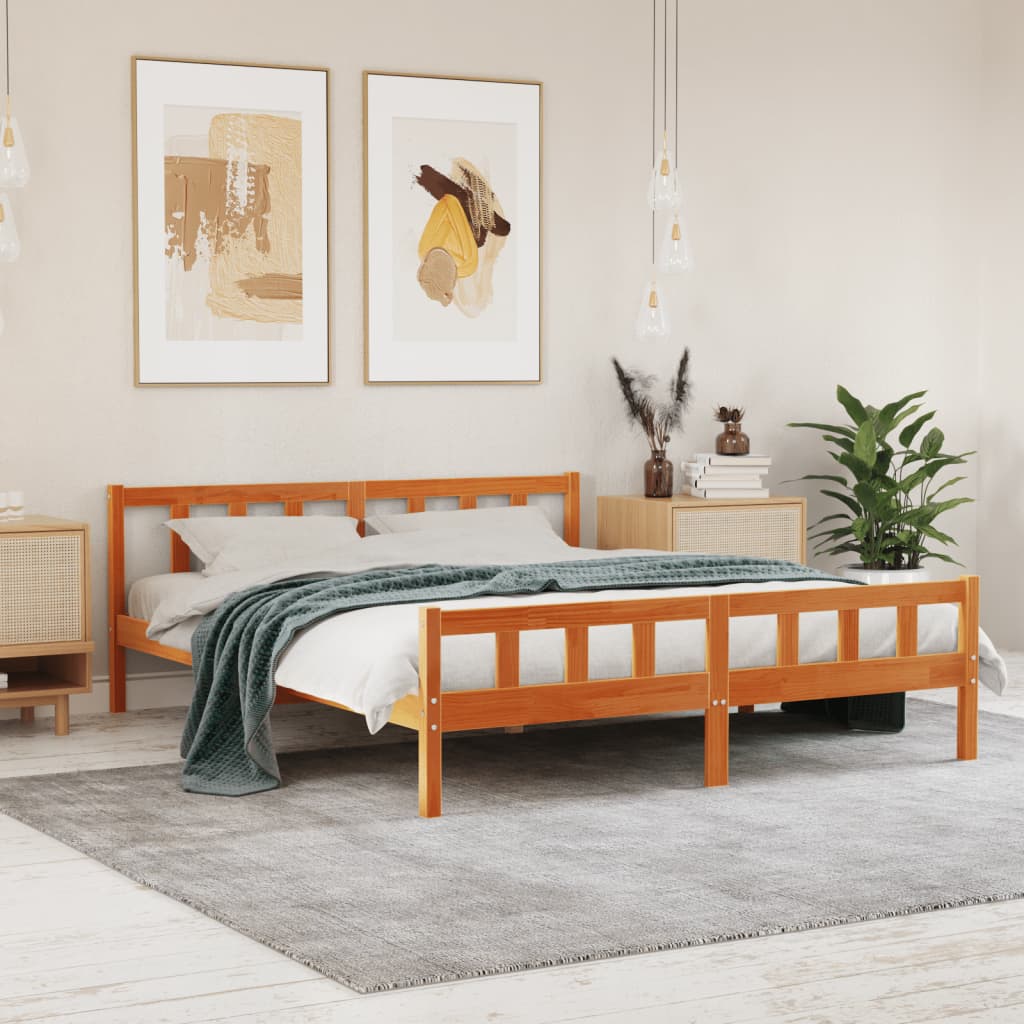 Bed Frame without Mattress Solid Wood Wax brown 160 cm 200 cm