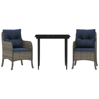 vidaXL 3 Piece Garden Dining Set with Cushions Grey Poly Rattan 2