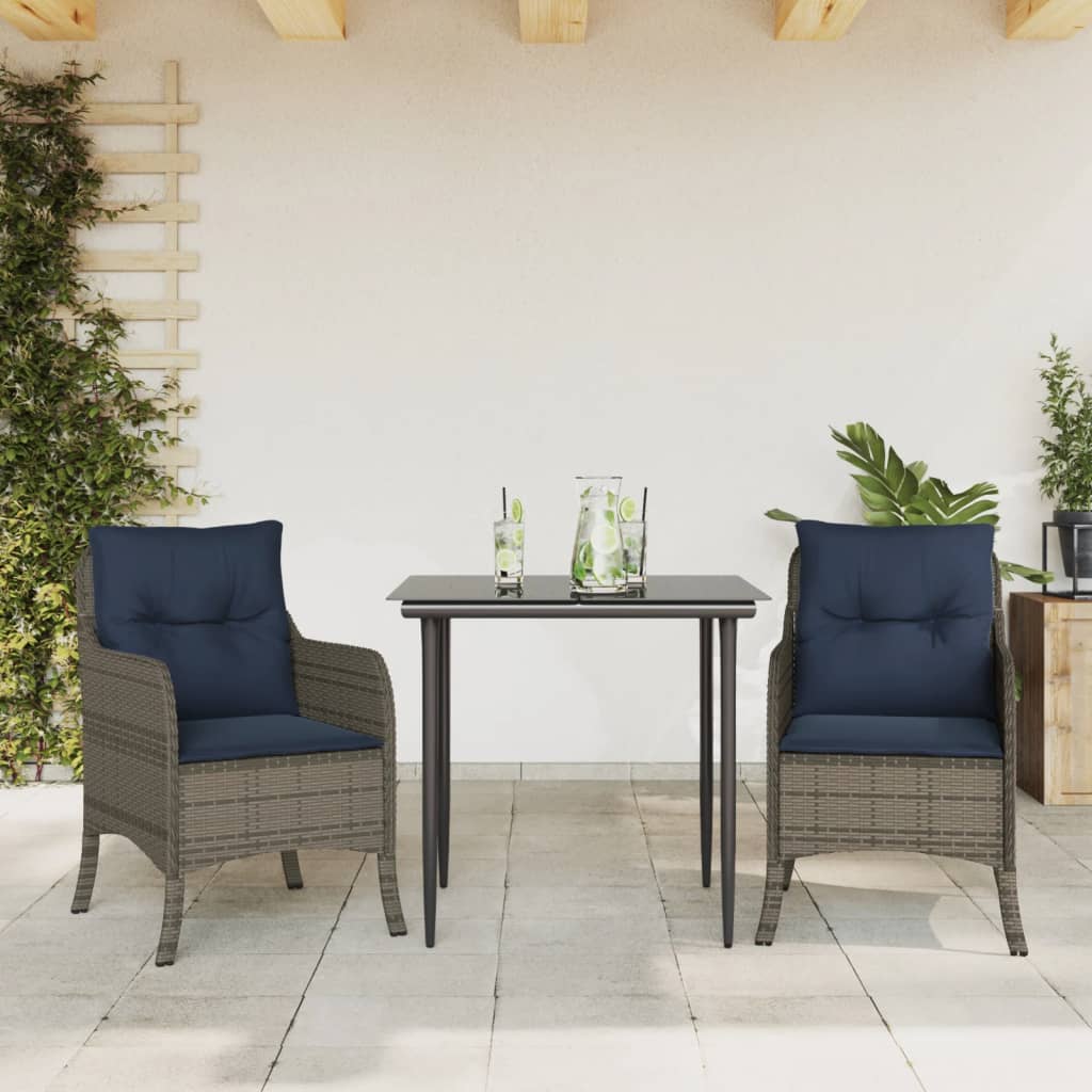 vidaXL 3 Piece Garden Dining Set with Cushions Grey Poly Rattan 1