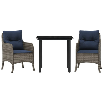 vidaXL 3 Piece Garden Dining Set with Cushions Grey Poly Rattan 2