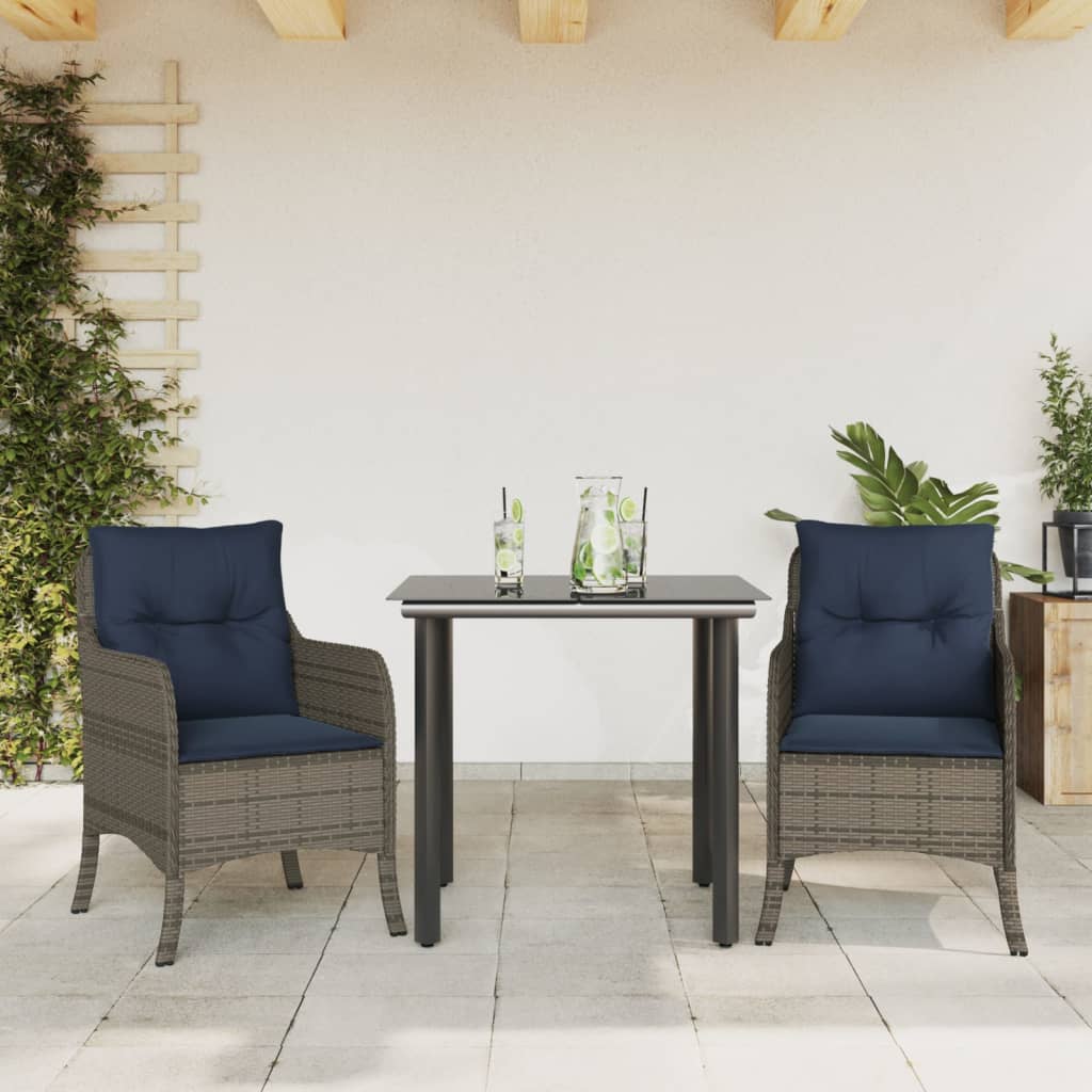 vidaXL 3 Piece Garden Dining Set with Cushions Grey Poly Rattan 1