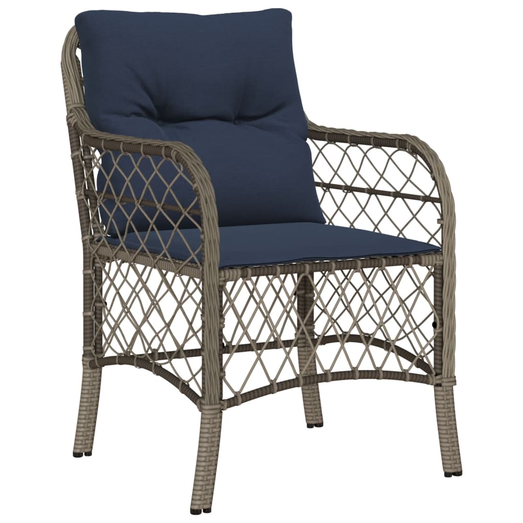 vidaXL 3 Piece Bistro Set with Cushions Grey Poly Rattan 3