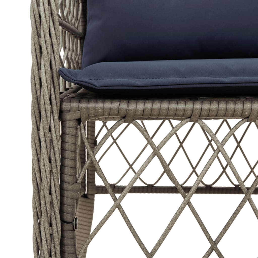 vidaXL 3 Piece Bistro Set with Cushions Grey Poly Rattan 5
