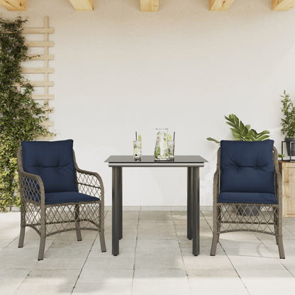 vidaXL 3 Piece Bistro Set with Cushions Grey Poly Rattan 1