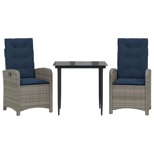 5 Piece Garden Dining Set with Cushions Grey Poly Rattan 2