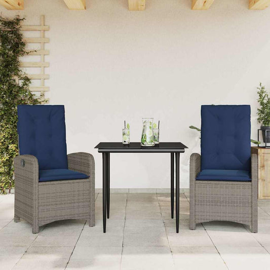 5 Piece Garden Dining Set with Cushions Grey Poly Rattan 2