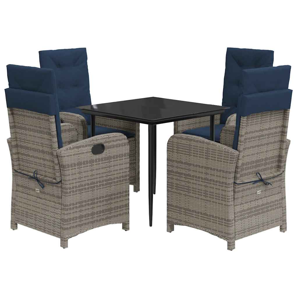 vidaXL 5 Piece Garden Dining Set with Cushions Grey Poly Rattan 2