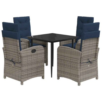 vidaXL 5 Piece Garden Dining Set with Cushions Grey Poly Rattan 2