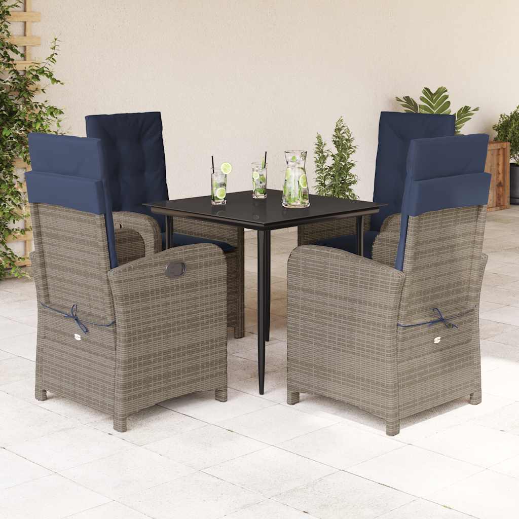 vidaXL 5 Piece Garden Dining Set with Cushions Grey Poly Rattan 1