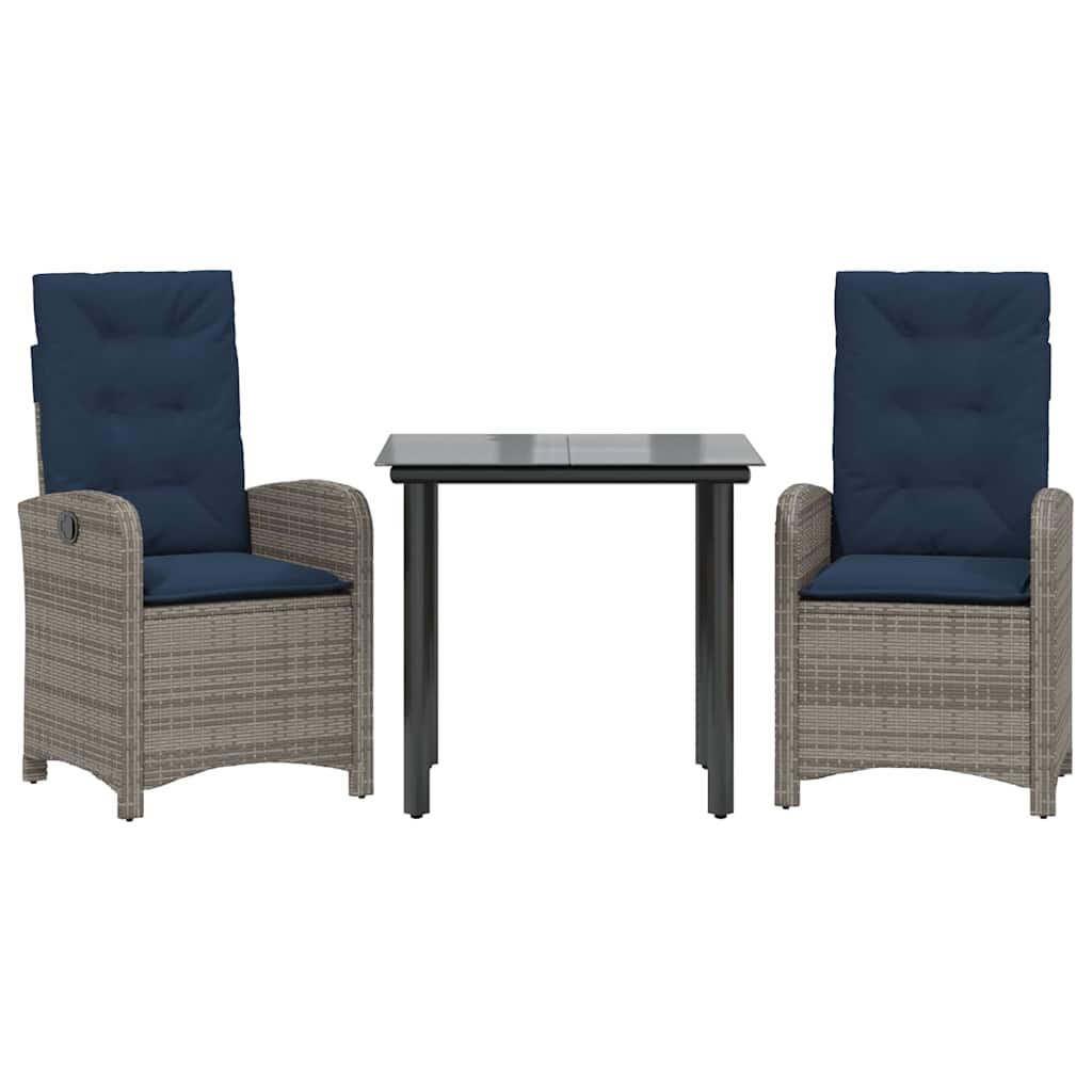 5 Piece Garden Dining Set with Cushions Grey Poly Rattan 80 cm table length 2