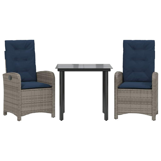 5 Piece Garden Dining Set with Cushions Grey Poly Rattan 80 cm table length 2