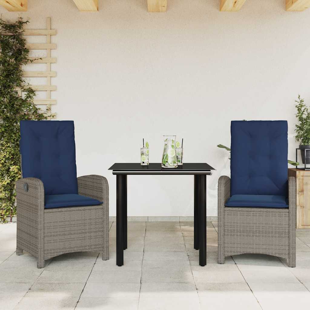 5 Piece Garden Dining Set with Cushions Grey Poly Rattan 80 cm table length 2