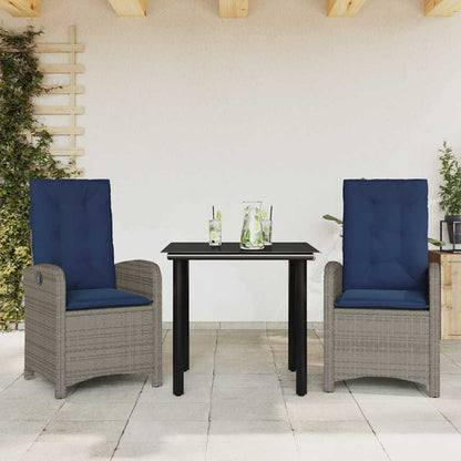 5 Piece Garden Dining Set with Cushions Grey Poly Rattan 80 cm table length 2