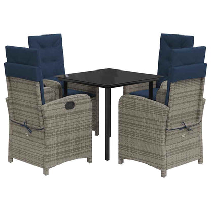 vidaXL 5 Piece Garden Dining Set with Cushions Grey Poly Rattan 2