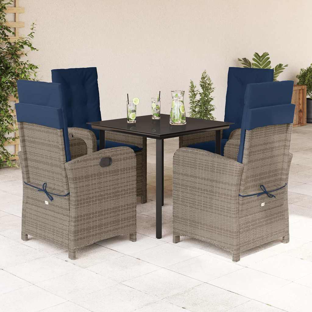 vidaXL 5 Piece Garden Dining Set with Cushions Grey Poly Rattan 1