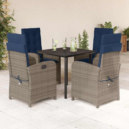 vidaXL 5 Piece Garden Dining Set with Cushions Grey Poly Rattan 1