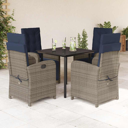 vidaXL 5 Piece Garden Dining Set with Cushions Grey Poly Rattan