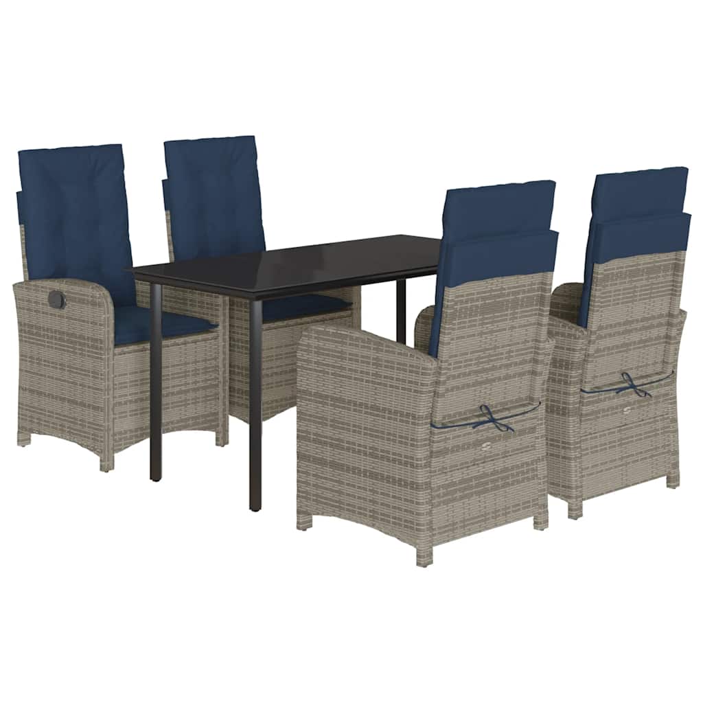 vidaXL 5 Piece Garden Dining Set with Cushions Grey Poly Rattan 2