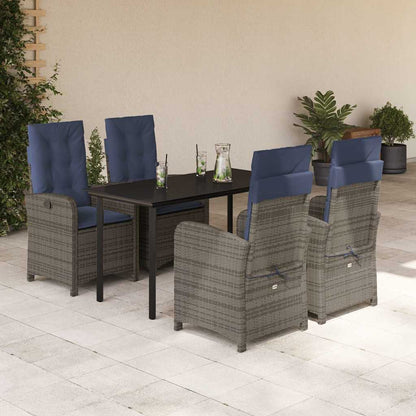 vidaXL 5 Piece Garden Dining Set with Cushions Grey Poly Rattan 1
