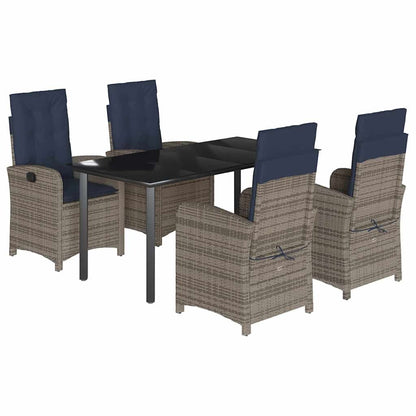 vidaXL 5 Piece Garden Dining Set with Cushions Grey Poly Rattan 2