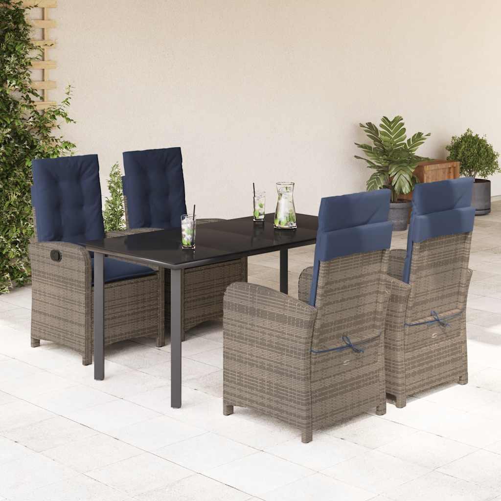 vidaXL 5 Piece Garden Dining Set with Cushions Grey Poly Rattan 1