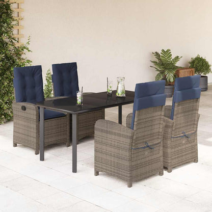 vidaXL 5 Piece Garden Dining Set with Cushions Grey Poly Rattan 1