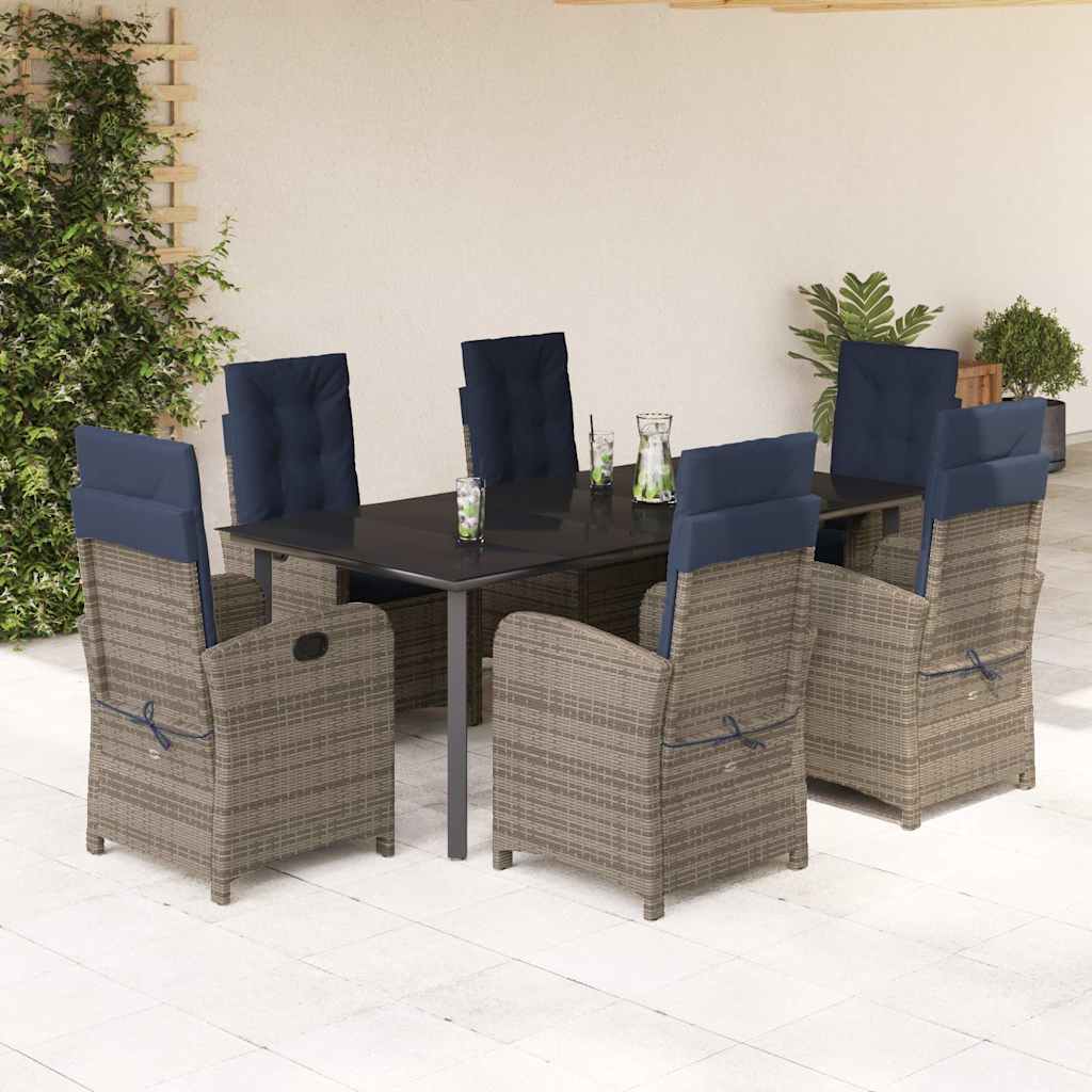 vidaXL 5 Piece Garden Dining Set with Cushions Grey Poly Rattan