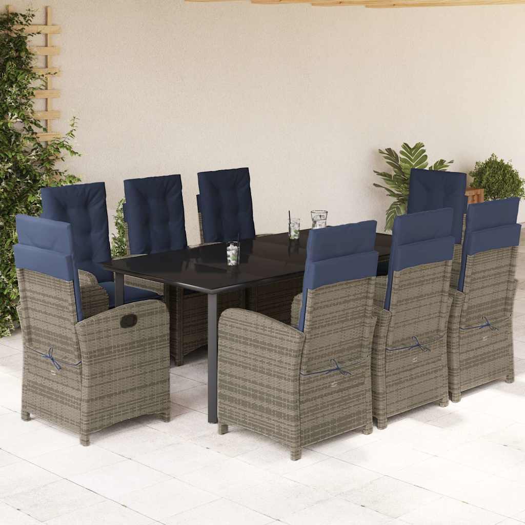 vidaXL 5 Piece Garden Dining Set with Cushions Grey Poly Rattan