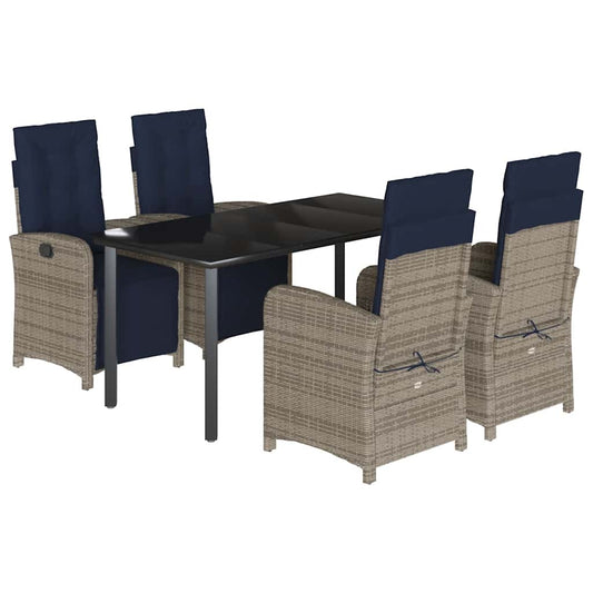 7 Piece Garden Dining Set with Cushions Grey Poly Rattan 160 cm table length 4