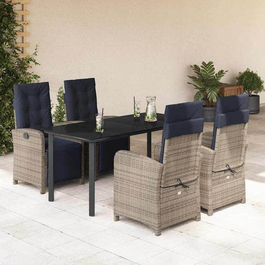 7 Piece Garden Dining Set with Cushions Grey Poly Rattan 160 cm table length 4