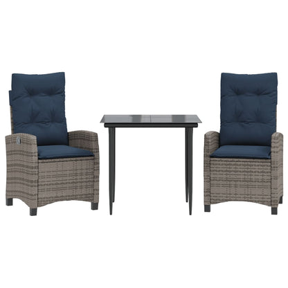 vidaXL 3 Piece Garden Dining Set with Cushions Grey Poly Rattan 2